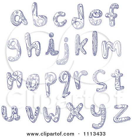 Clipart Blue Ink Doodled Lowercase Letters - Royalty Free Vector Illustration by yayayoyo