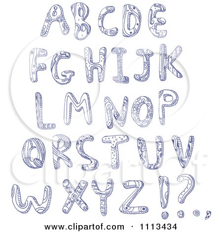 Clipart Blue Ink Doodled Capital Letters - Royalty Free Vector Illustration by yayayoyo