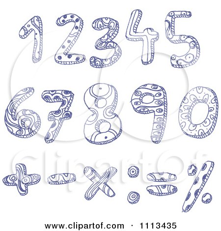 Clipart Blue Ink Doodled Numbers And Math Symbols - Royalty Free Vector Illustration by yayayoyo