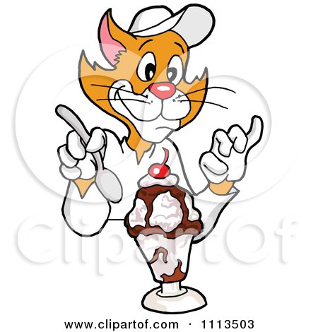 Clipart Ginger Cat Eating An Ice Cream Sundae - Royalty Free Vector Illustration by LaffToon