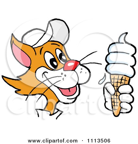 Clipart Ginger Cat Holding A Vanilla Waffle Ice Cream Cone - Royalty Free Vector Illustration by LaffToon