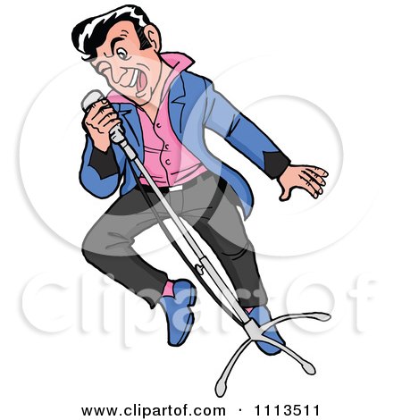 Clipart Retro Rockabilly Man Musician Singing - Royalty Free Vector Illustration by LaffToon