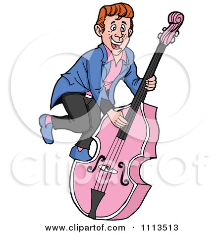 Clipart Retro Rockabilly Musician Man Playing A Pink Bass - Royalty Free Vector Illustration by LaffToon
