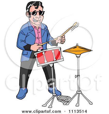 Clipart Retro Rockabilly Musician Man Playing The Drums - Royalty Free Vector Illustration by LaffToon