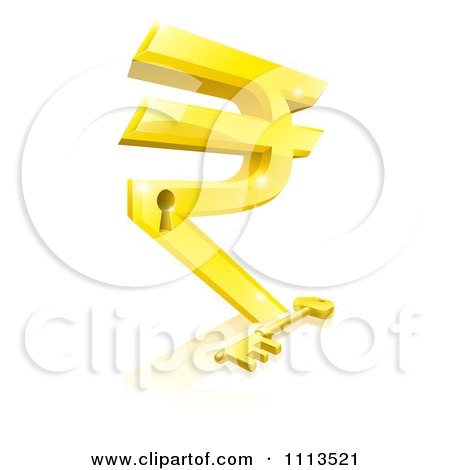 Clipart 3d Gold Rupee Symbol Lock And Skeleton Key With A Reflection - Royalty Free Vector Illustration by AtStockIllustration