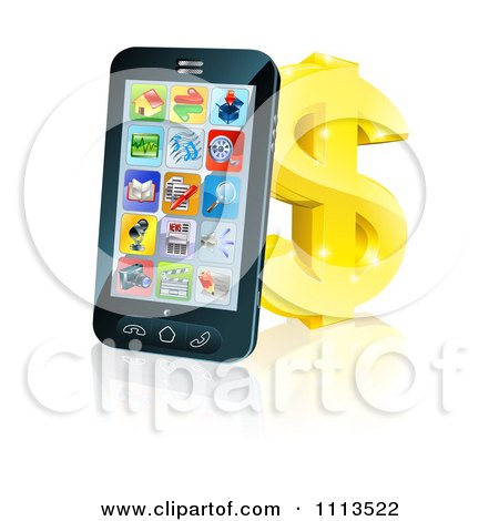 Clipart 3d Cell Phone Leaning On A Golden Dollar Symbol - Royalty Free Vector Illustration by AtStockIllustration