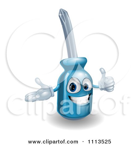 Clipart Happy 3d Compact Screwdriver Character Holding A Thumb Up - Royalty Free Vector Illustration by AtStockIllustration