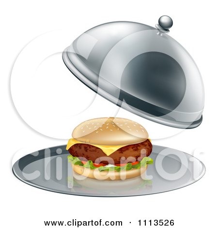 Clipart 3d Thick Cheeseburger On A Platter - Royalty Free Vector Illustration by AtStockIllustration