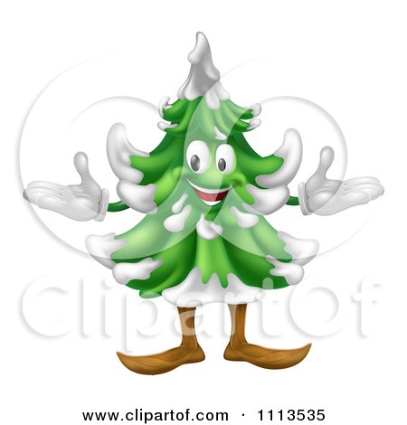 Clipart Happy Christmas Or Evergreen Tree Mascot - Royalty Free Vector Illustration by AtStockIllustration