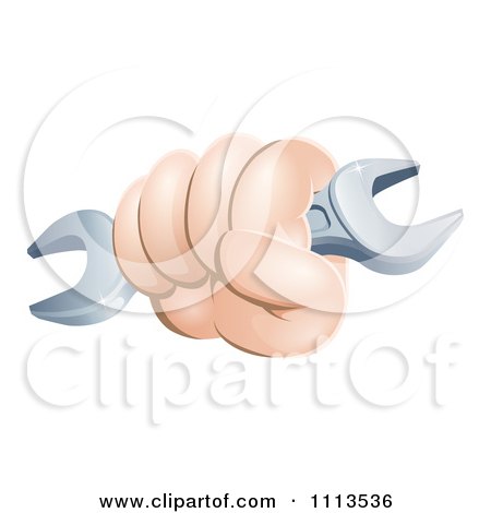 Clipart Workers Hand Holding A Wrench - Royalty Free Vector Illustration by AtStockIllustration