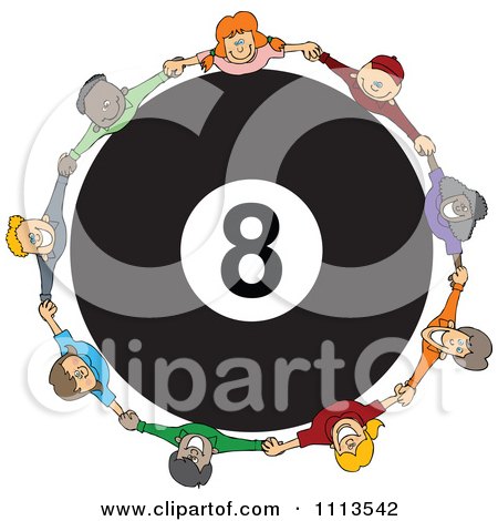 Clipart Diverse Children Holding Hands Around A Billiards 8 Ball - Royalty Free Vector Illustration by djart