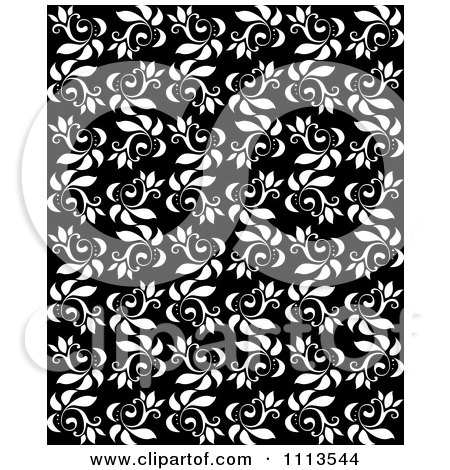 Clipart Seamless Black And White Floral Vine Background Pattern - Royalty Free Vector Illustration by Vector Tradition SM