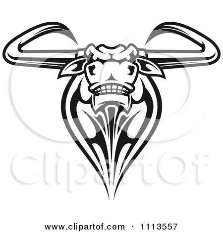 Clipart Black And White Tribal Texas Longhorn Steer Bull 1 - Royalty Free Vector Illustration by Vector Tradition SM