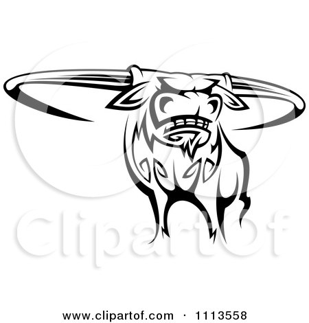 Clipart Black And White Tribal Texas Longhorn Steer Bull 2 - Royalty Free Vector Illustration by Vector Tradition SM