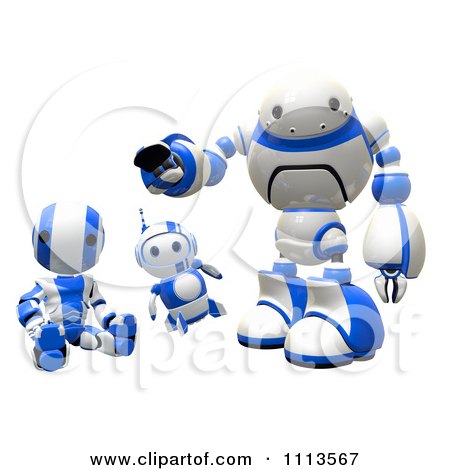Clipart 3d Blueberry Ao Maru And Rogi Robots Hanging Out - Royalty Free CGI Illustration by Leo Blanchette