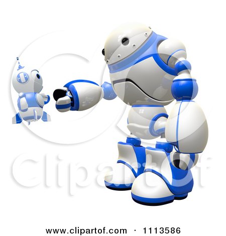 Clipart 3d Blueberry Robot Shaking Hands With A Large Bot - Royalty Free CGI Illustration by Leo Blanchette