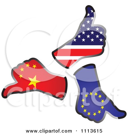 Clipart American European And Chinese Thumb Up Hand Flags - Royalty Free Vector Illustration by Andrei Marincas