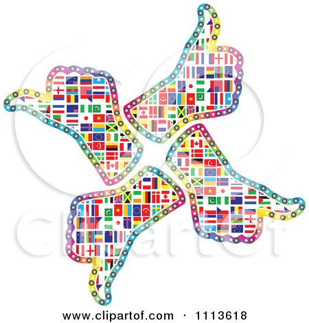 Clipart Circle Of Four National Flag Thumb Up Hands - Royalty Free Vector Illustration by Andrei Marincas
