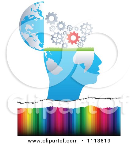 Clipart Profiled Head Globe Open With Gears Over Colors - Royalty Free Vector Illustration by Andrei Marincas