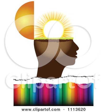 Clipart Profiled Head Globe Open With Sunshine Over Colors - Royalty Free Vector Illustration by Andrei Marincas