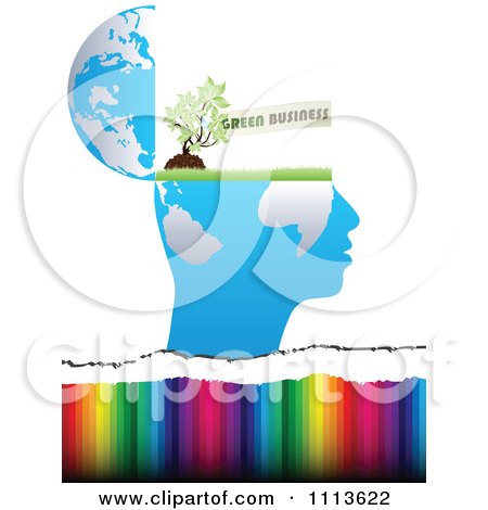 Clipart Profiled Head Globe Open With A Green Business Tree Over Colors - Royalty Free Vector Illustration by Andrei Marincas
