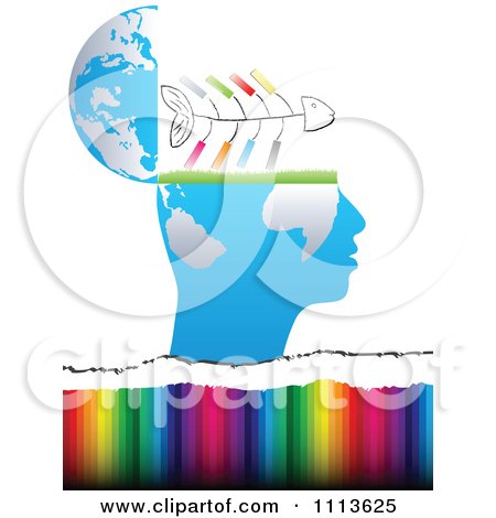 Clipart Profiled Head Globe Open With A Fish Bone Over Colors - Royalty Free Vector Illustration by Andrei Marincas
