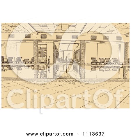 Clipart Sepia Sketched Spa Interior - Royalty Free Vector Illustration by Andrei Marincas