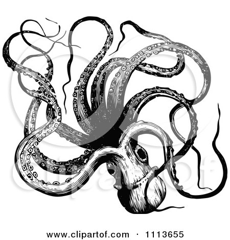 Clipart Vintage Black And White Octopus 5 - Royalty Free Vector Illustration by Prawny Vintage