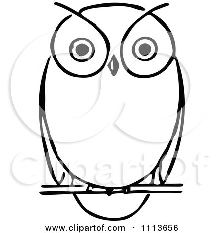 Clipart Vintage Black And White Owl - Royalty Free Vector Illustration by Prawny Vintage