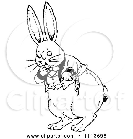Clipart Vintage Black And White Surprised Rabbit - Royalty Free Vector Illustration by Prawny Vintage