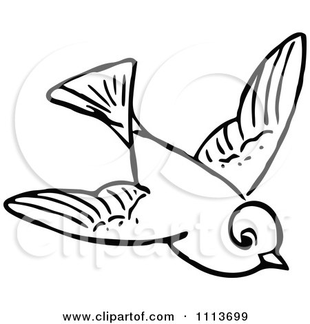 Clipart Vintage Black And White Flying Bird - Royalty Free Vector Illustration by Prawny Vintage