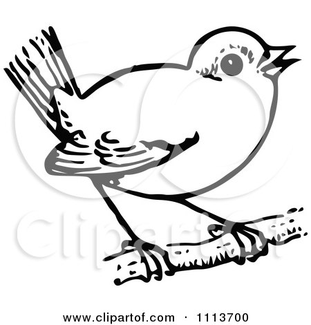Clipart Vintage Black And White Perched Bird - Royalty Free Vector Illustration by Prawny Vintage