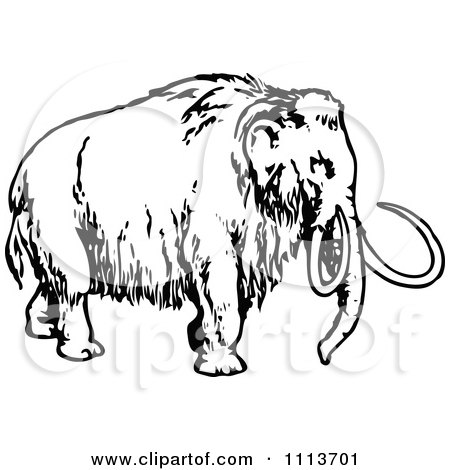 Clipart Vintage Black And White Wooly Mammoth 1 - Royalty Free Vector Illustration by Prawny Vintage