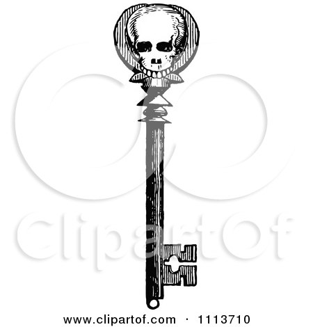 Clipart Vintage Black And White Skull Skeleton Key - Royalty Free Vector Illustration by Prawny Vintage