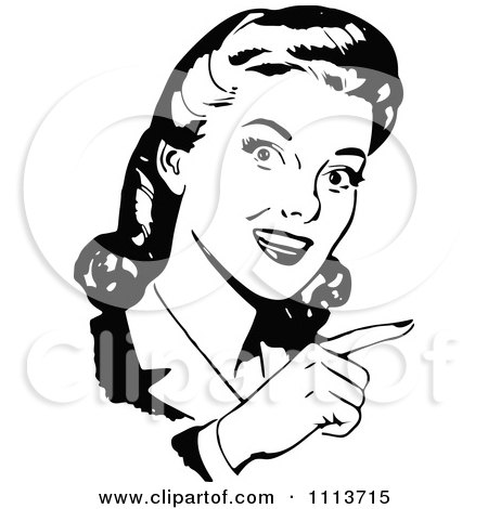 Clipart Black And White Retro Woman Pointing - Royalty Free Vector Illustration by Prawny Vintage