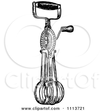 Clipart Vintage Black And White Egg Beater Whisk Mixer 1 - Royalty Free Vector Illustration by Prawny Vintage