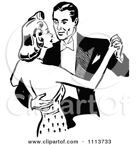 Clipart Retro Black And White Couple Dancing Together - Royalty Free Vector Illustration by Prawny Vintage