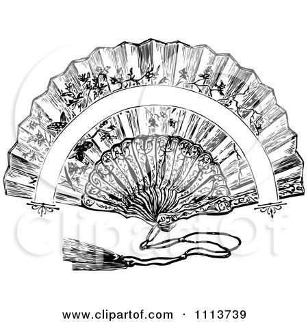 Clipart Vintage Black And White Hand Fan - Royalty Free Vector Illustration by Prawny Vintage