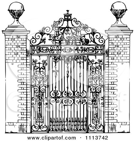 Clipart Vintage Black And White Ornate Wrought Iron Gate - Royalty Free Vector Illustration by Prawny Vintage