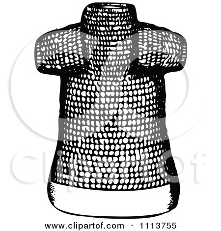 Clipart Vintage Black And White Ancient Chainmail Coat 1 - Royalty Free Vector Illustration by Prawny Vintage