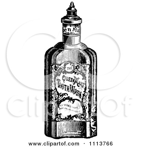 Clipart Vintage Black And White Bottle Of Toothwash - Royalty Free Vector Illustration by Prawny Vintage