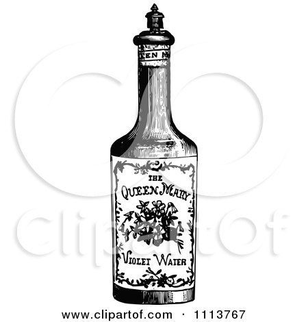 Clipart Vintage Black And White Bottle Of Violet Water - Royalty Free Vector Illustration by Prawny Vintage