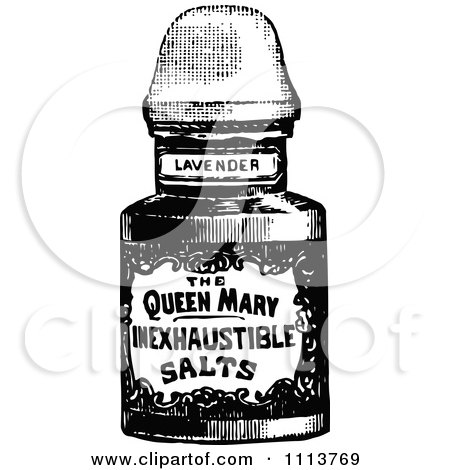 Clipart Vintage Black And White Bottle Of Lavender Salts - Royalty Free Vector Illustration by Prawny Vintage