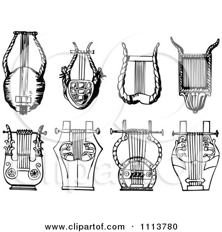 Clipart Vintage Black And White Lyre Instruments - Royalty Free Vector Illustration by Prawny Vintage