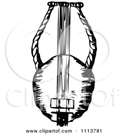 Clipart Vintage Black And White Ancient Lyre Instrument 1 - Royalty Free Vector Illustration by Prawny Vintage