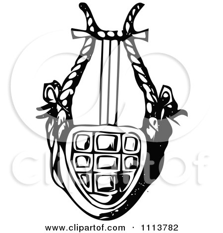 Clipart Vintage Black And White Ancient Lyre Instrument 2 - Royalty Free Vector Illustration by Prawny Vintage