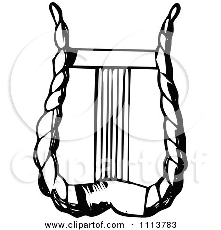 Clipart Vintage Black And White Ancient Lyre Instrument 3 - Royalty Free Vector Illustration by Prawny Vintage