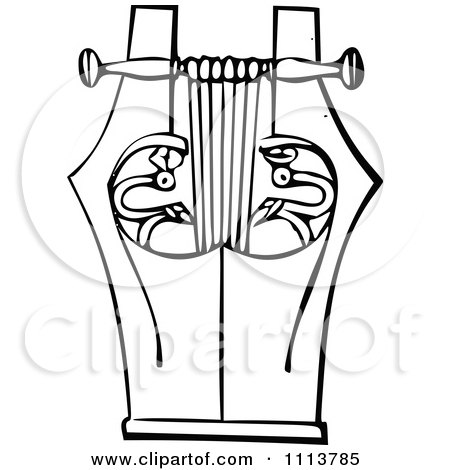 Clipart Vintage Black And White Ancient Lyre Instrument 6 - Royalty Free Vector Illustration by Prawny Vintage