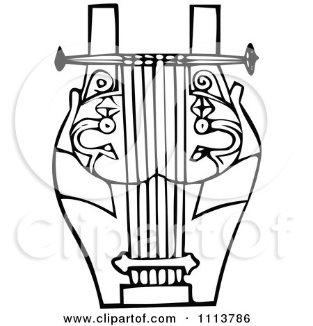 Clipart Vintage Black And White Ancient Lyre Instrument 8 - Royalty Free Vector Illustration by Prawny Vintage