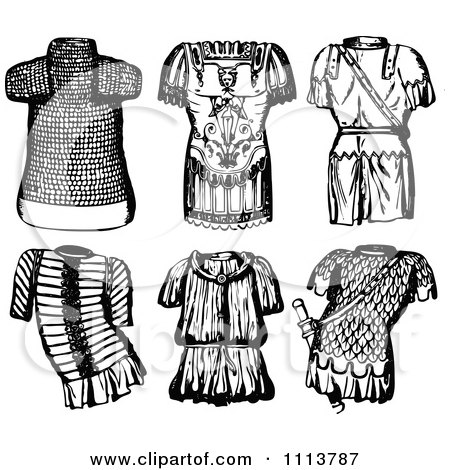 Clipart Vintage Black And White Ancient Chainmail Coats - Royalty Free Vector Illustration by Prawny Vintage